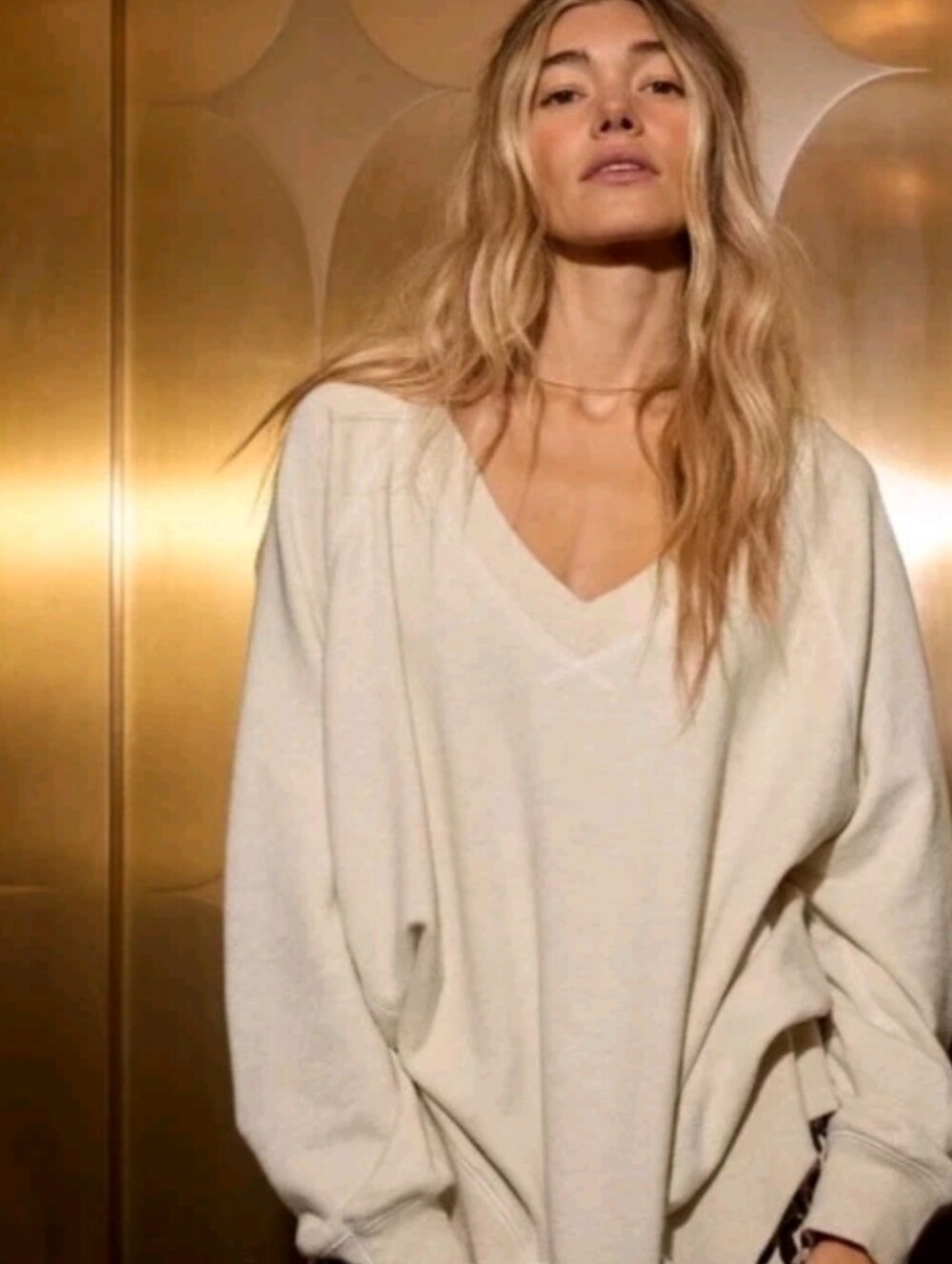 Aerie Oversized French Terry Pullover Sweater Cream Size Med Distressed